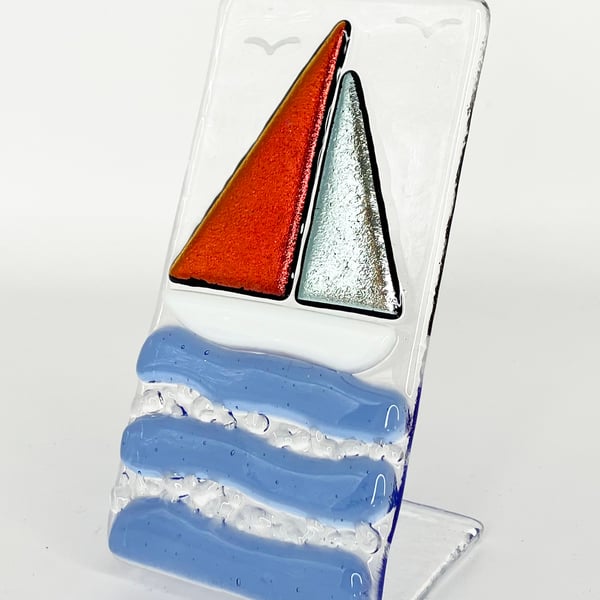 Fused Glass Sailing Boating Ornament,  Size 10cm x 5cm