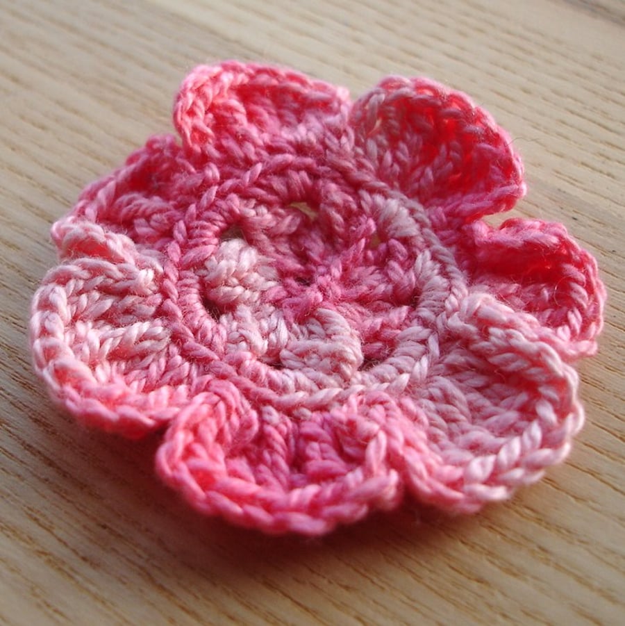 Crochetted Pink Flower Brooch