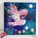 Moonlight Owl-printed canvas-hand finished with gold leaf