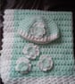 Crochet baby hat and blanket pale mint and white with crocheted flowers gift  - Image 9