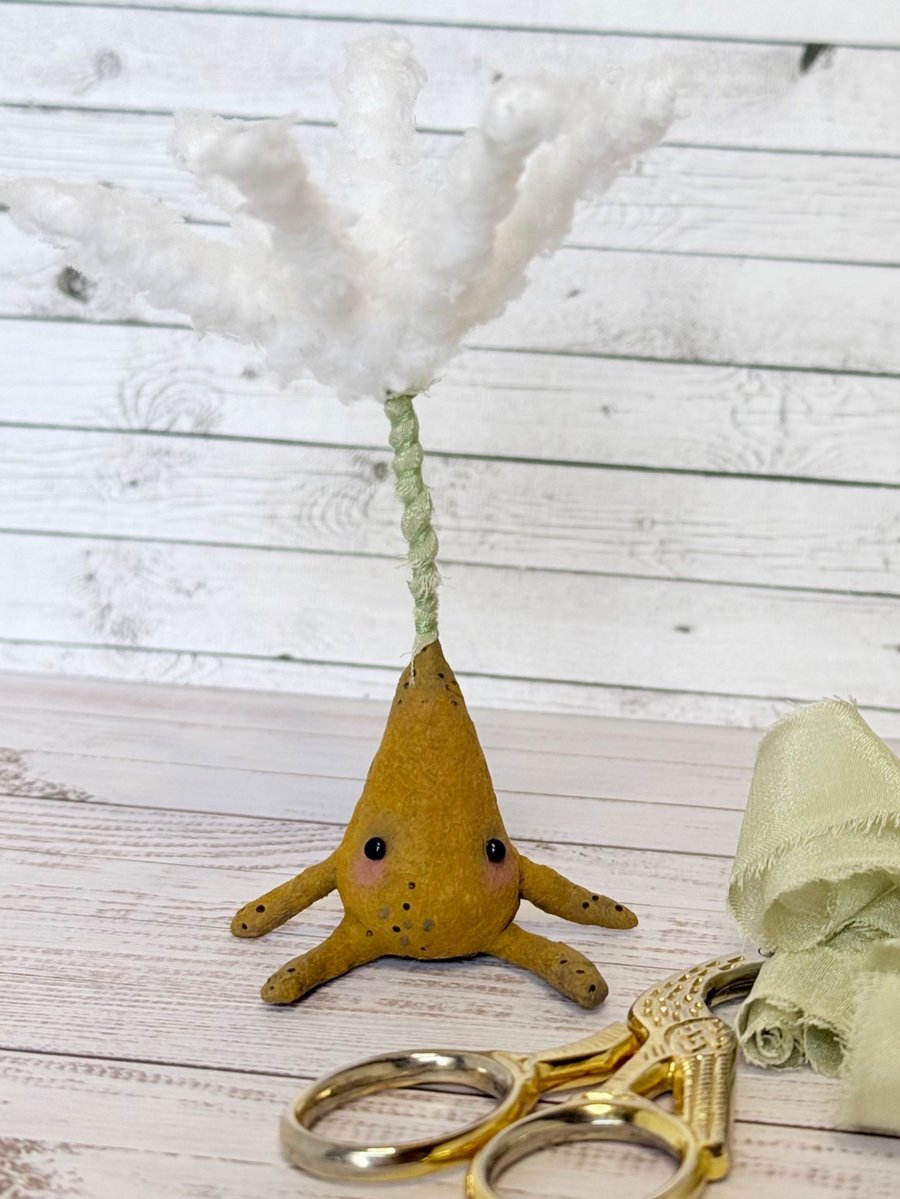 Spun Cotton Dandelion Seed Miniature Art Doll