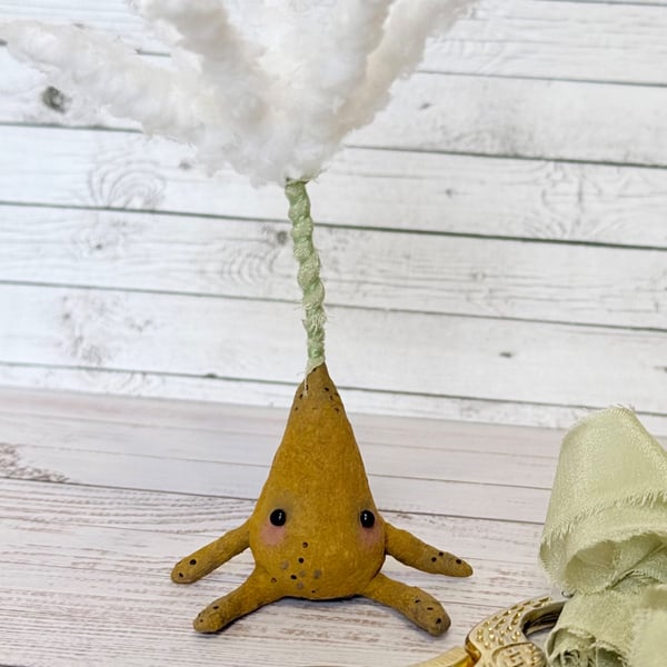 Spun Cotton Dandelion Seed Miniature Art Doll