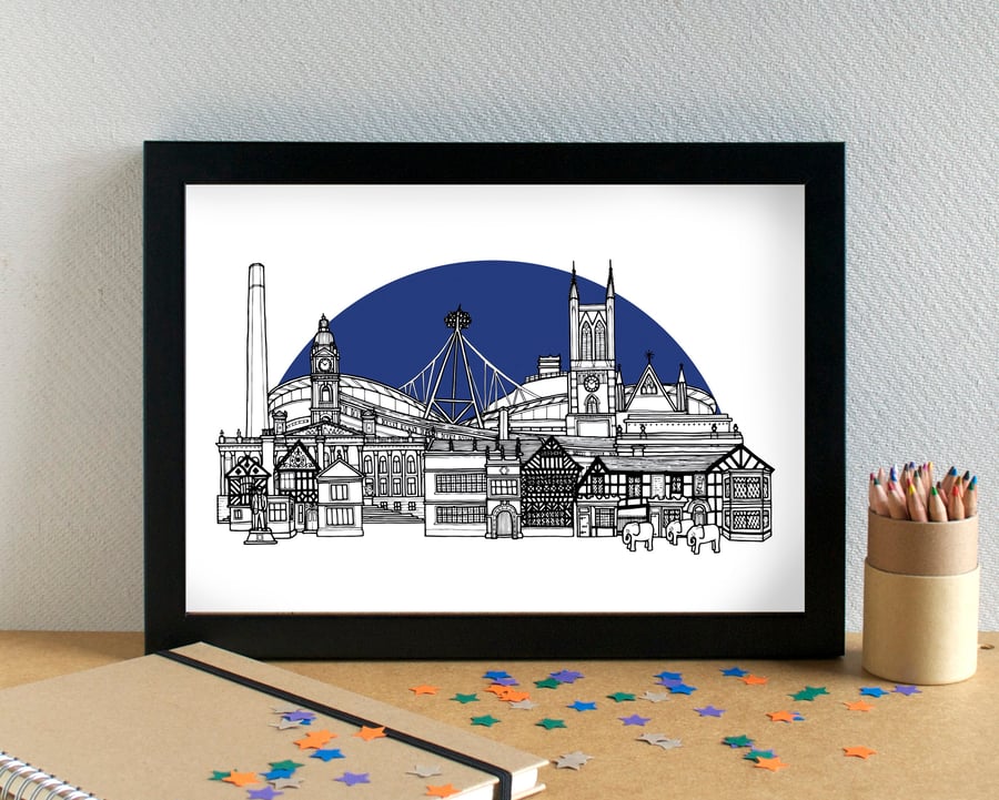 Bolton Wanderers FC Skyline Art Print with University of Bolton Stadium