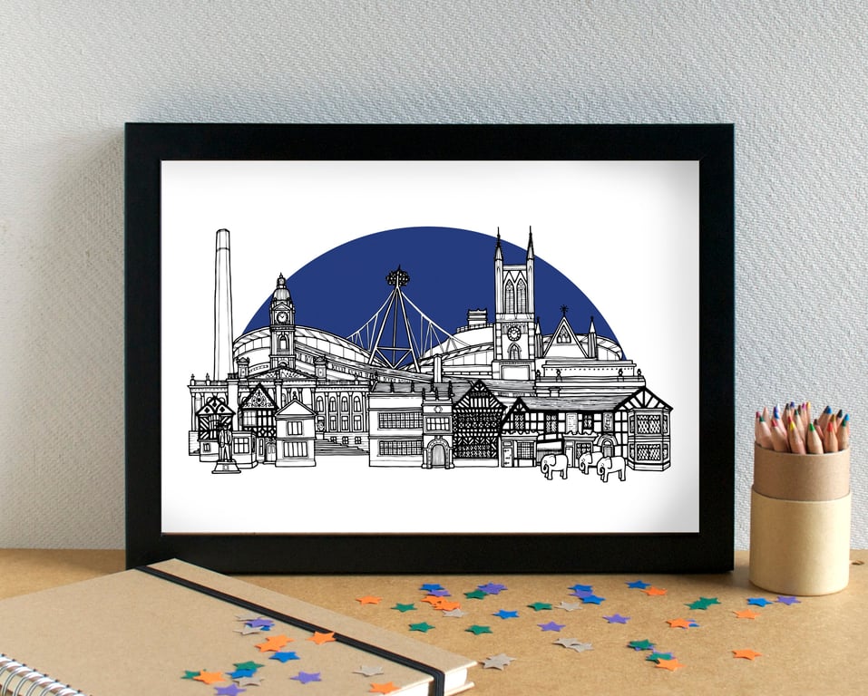 Bolton Wanderers FC Skyline Art Print with University of Bolton Stadium