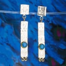 Handmade contemporary stud drop silver earrings. Blue opals. Gemstone choice. M.