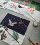 Barn owl in Snowy Scene, Christmas card, Winter birthday, holly, fir cones pine  - Image 8