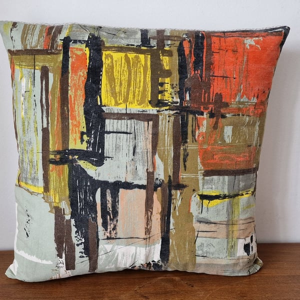 Handmade abstract cushion cover vintage 1950s fabric