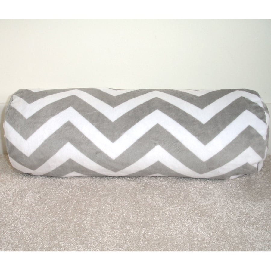 Round Bolster Cushion Cover 6x16 Cylinder Neck Roll Pillow Plush Grey Chevrons