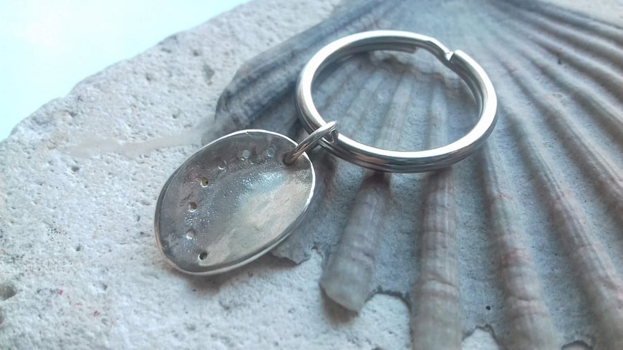 Sterling Silver Ormer Shell Charm with Steel Keyring