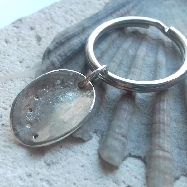 Sterling Silver Ormer Shell Charm with Steel Keyring