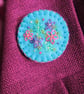 Hand Embroidered Floral Brooch on Turquoise Wool Felt - Image 4
