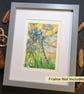 Dragonfly with blue flowers, original mixed media painting, insect artwork - Image 5