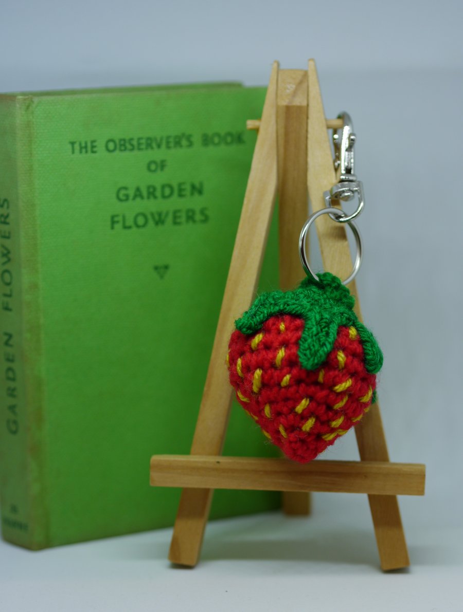 Crochet Strawberry keyring charm