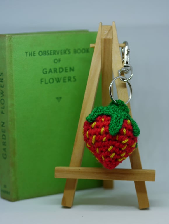 Crochet Strawberry keyring charm