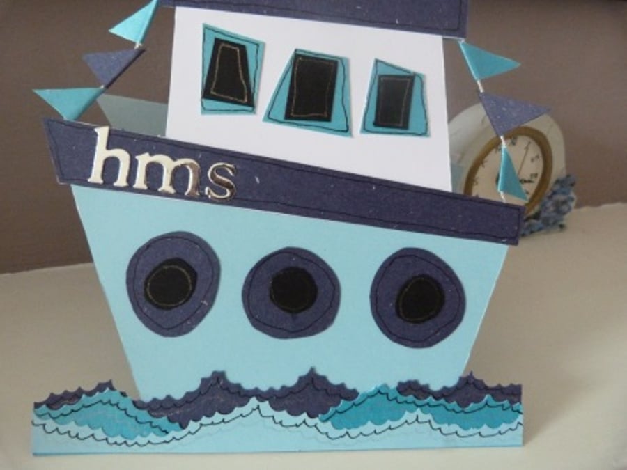 Personalised Boys Funky Boat Birthday card
