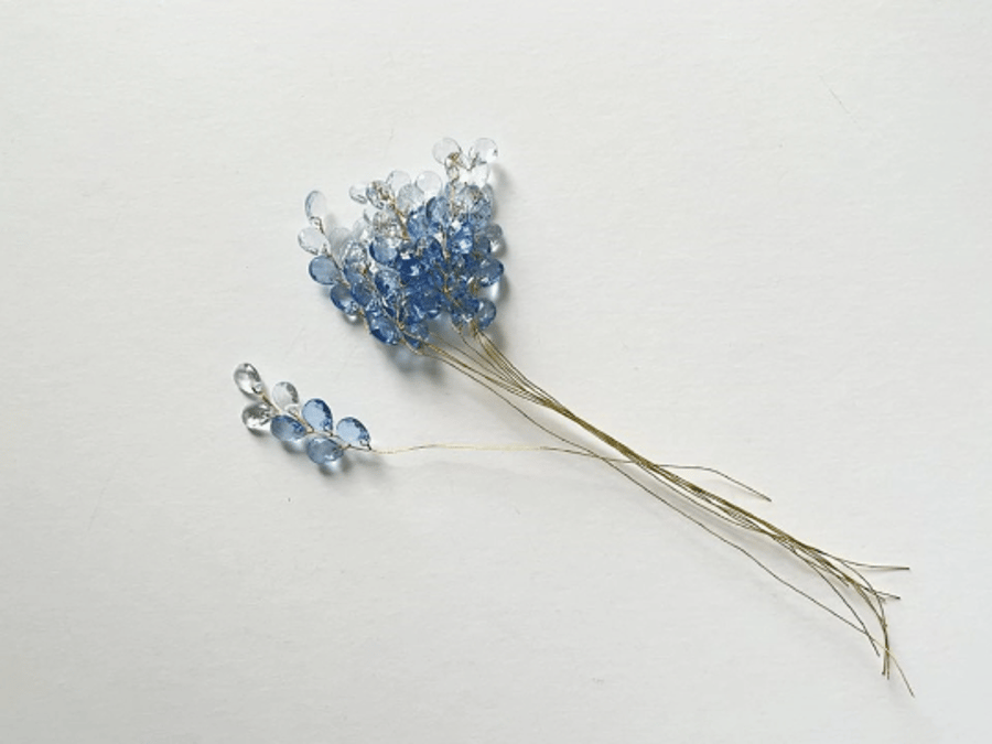 (FS21G mixed blue ) 10 Stems Handmade Crystal Bead Leaf Sprays with Gold Stems