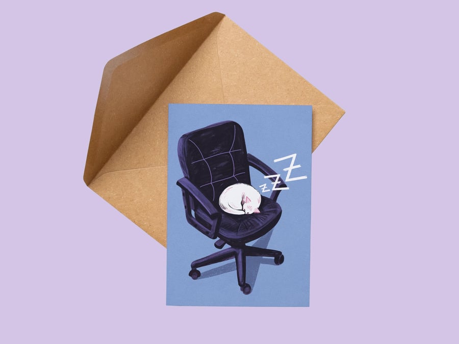 Sleeping on the Job Cute Cat Card New Job Sorry You're Leaving Rest Less Work Mo