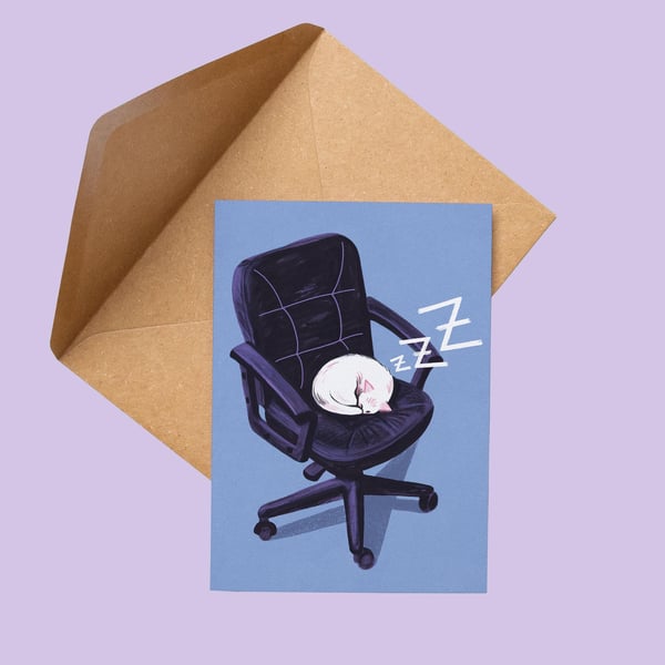 Sleeping on the Job Cute Cat Card New Job Sorry You're Leaving Rest Less Work Mo