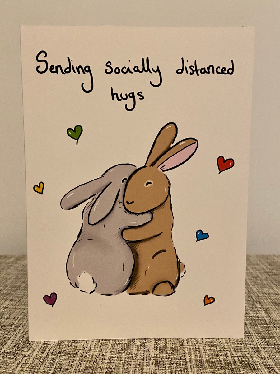 Socially distanced hugs bunny greetings card