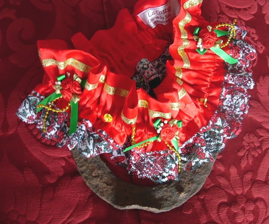 Festive Christmas Xmas Valentine Wedding Garter - Red Gold Green Jingle Bells