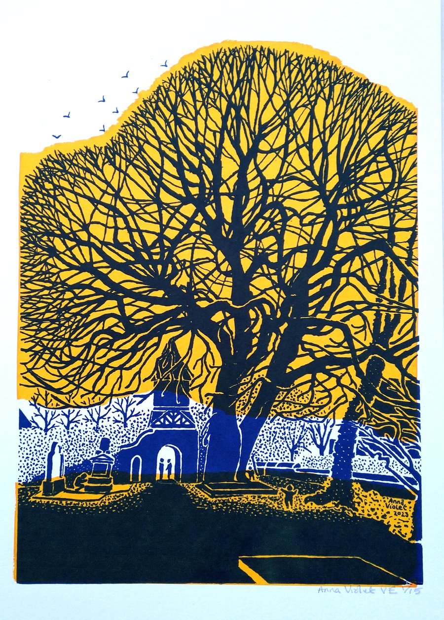 Lychgate tree, Chorlton, hand-pulled screenprint