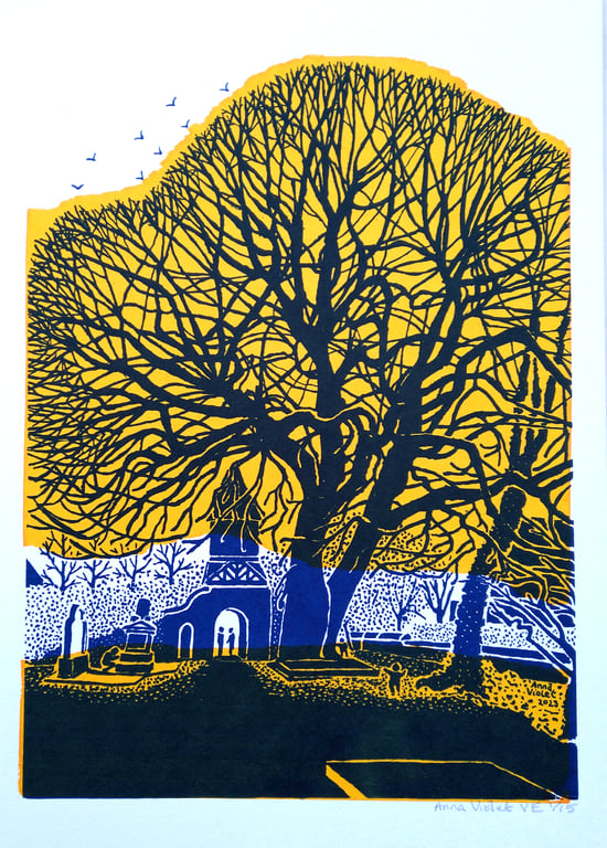 Lychgate tree, Chorlton, hand-pulled screenprint