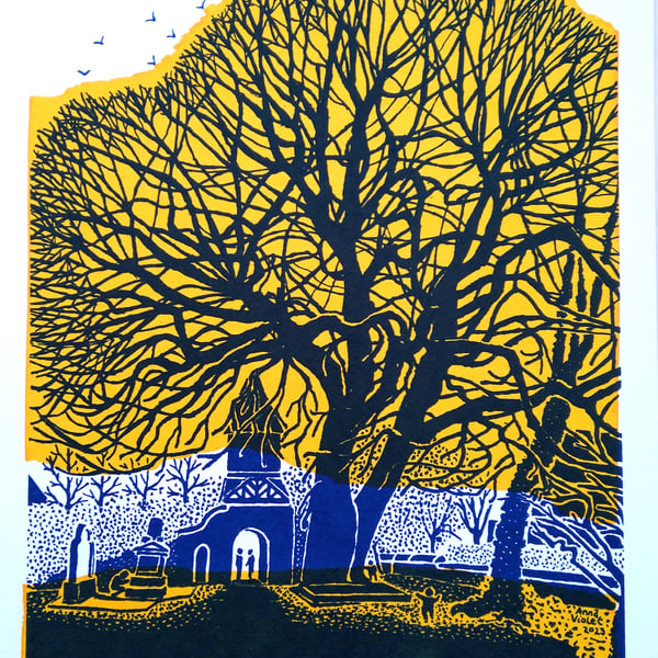 Lychgate tree, Chorlton, hand-pulled screenprint