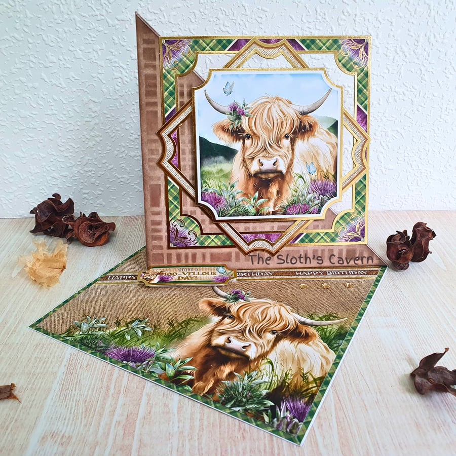 Highland Cow birthday card, "Have A Moo-vellous Day" Easel handmade card