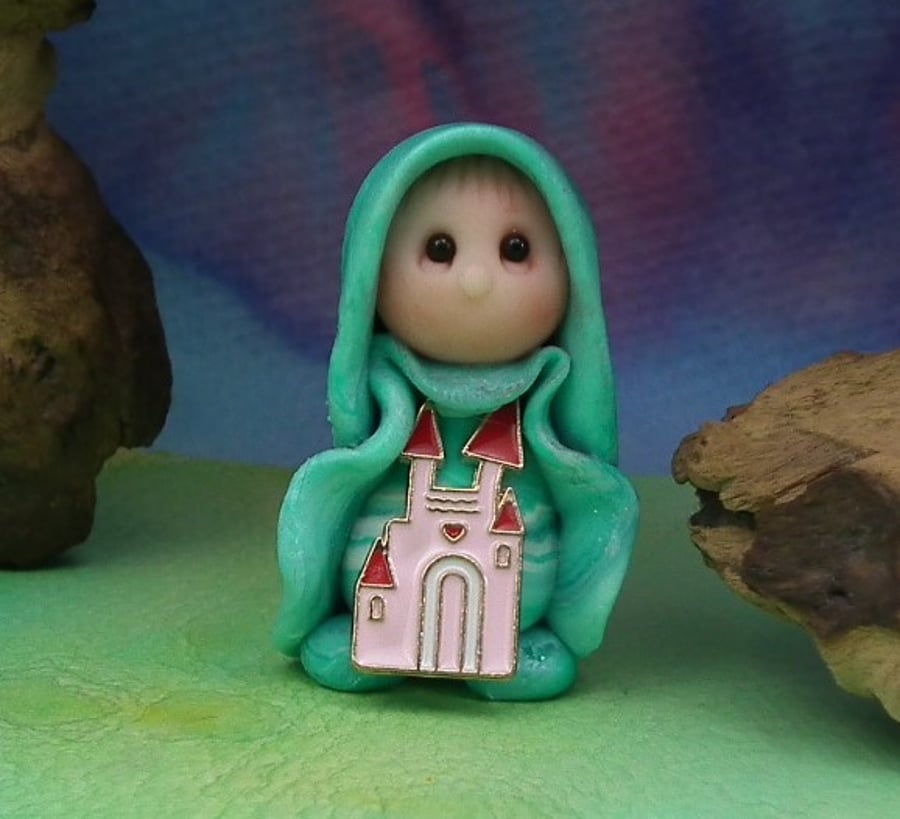 Tiny Magical Gnome 'Sage' with enchanted castle OOAK Sculpt by Ann Galvin