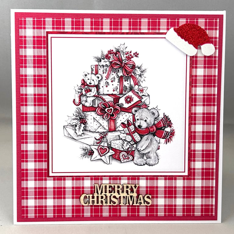 Christmas card - teddy and presents