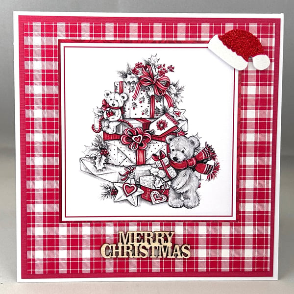 Christmas card - teddy and presents