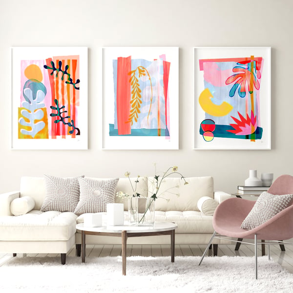 Colourful Abstract Leaf Print Set
