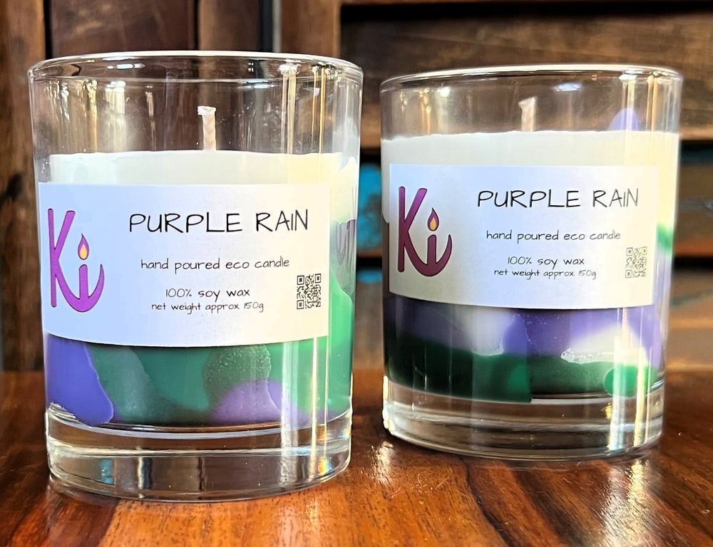 Purple Rain soy wax candle in a glass & in a Love & Light box