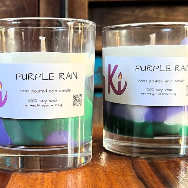 Purple Rain soy wax candle in a glass & in a Love & Light box