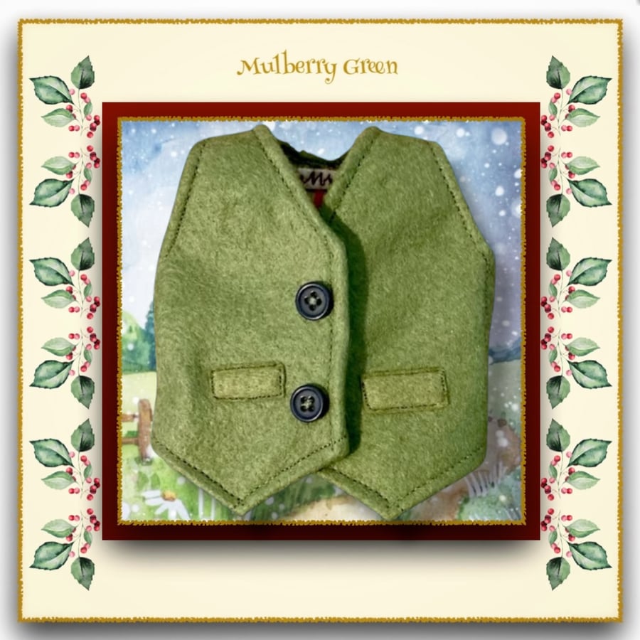 Tailored Green Felt Waistcoat - Lined with Fox Print Cotton