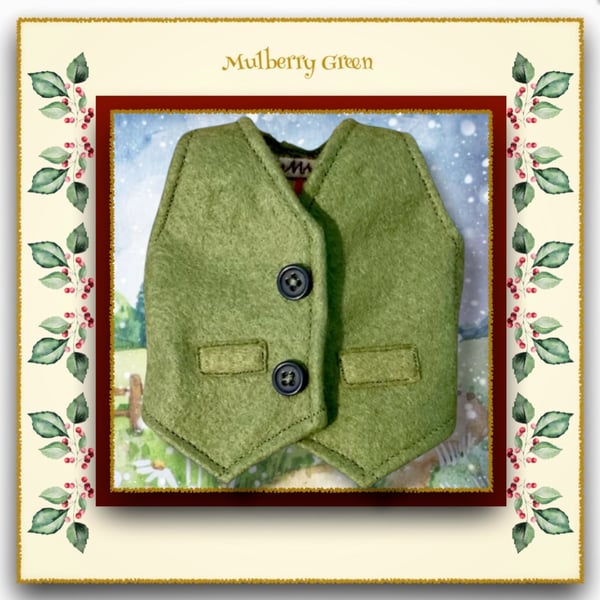 Tailored Green Felt Waistcoat - Lined with Fox Print Cotton