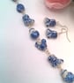 Bracelet and Earring Set Made with White Ceramic Beads with Blue Pattern - Image 2