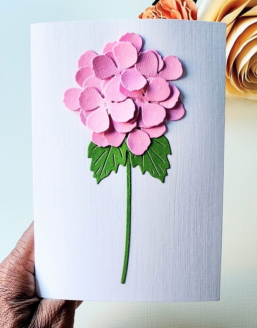 Pink Hydrangea - Flower Shop Moments, Blank Handmade Floral Card 
