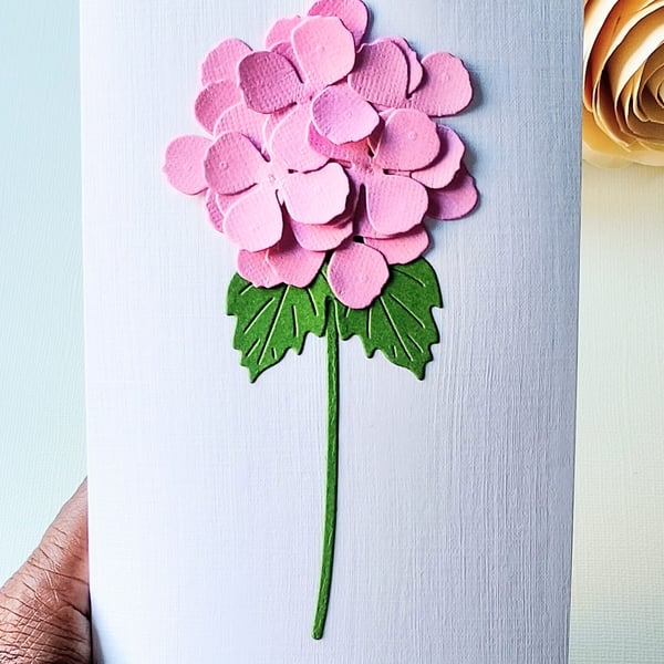 Pink Hydrangea - Flower Shop Moments, Blank Handmade Floral Card 