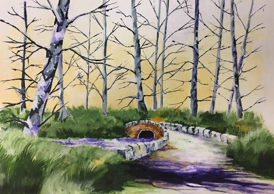 Original Watercolour and Guache - Purple Stream
