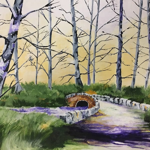 Original Watercolour and Guache - Purple Stream