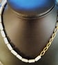 White Tube Shell Pearl Gold Plate Paperclip Chain Necklace 18 inch - Image 7