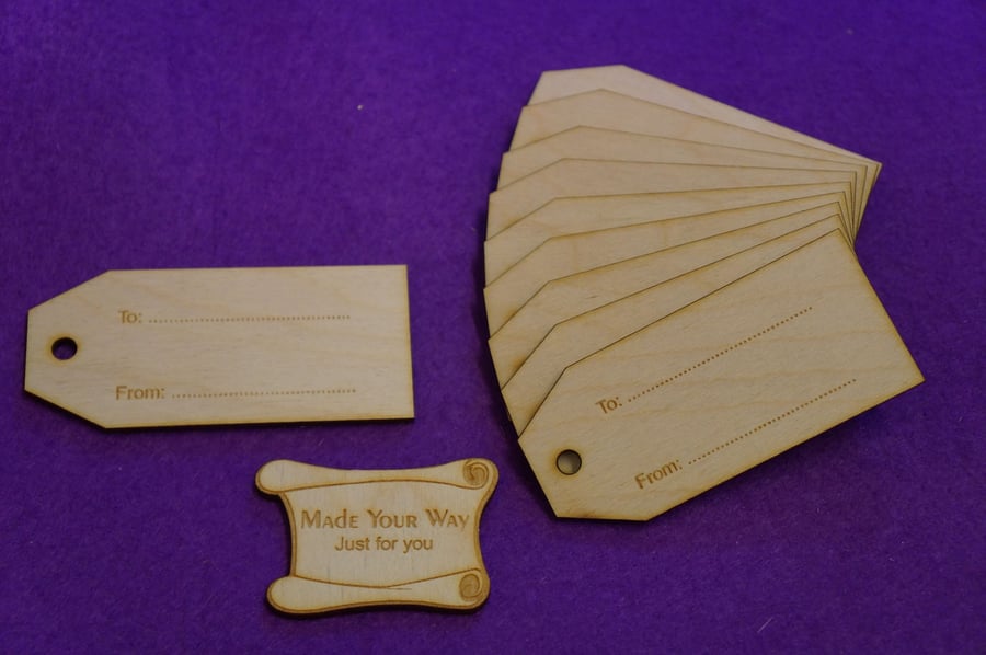Birch Luggage Tag Squared To From 4x9cm - 10 x Laser cut wooden shape