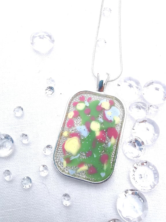 Rectangular Multicoloured Resin Pendant