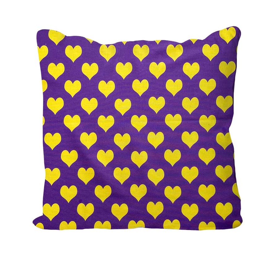Handmade Yellow Hearts Design Cushion. Hearts Size 40x40cm- (16"x16") CUS160