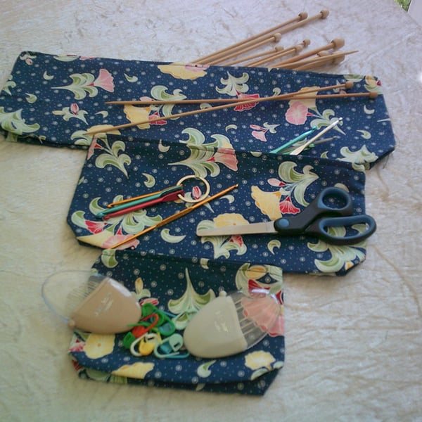 Set of Three Floral Zip Top Pouches