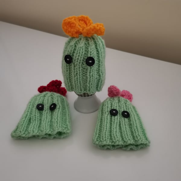 Hand Knitted Cactus Egg Cosy, Egg Warmers, Novelty Gift, Kitchen Accessory 