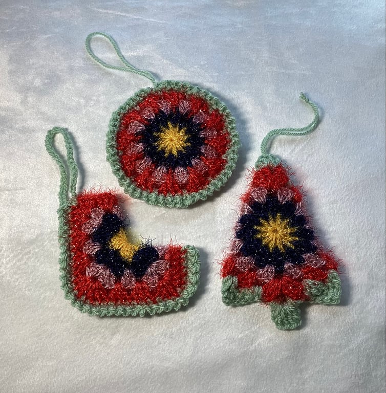 Set of Christmas crochet decoration, crochet stoking, Christmas tree, 