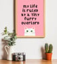 Funny Cat Poster - My Life Is Ruled by Tiny Furry Overlord - White Cat & Pink  - Image 3