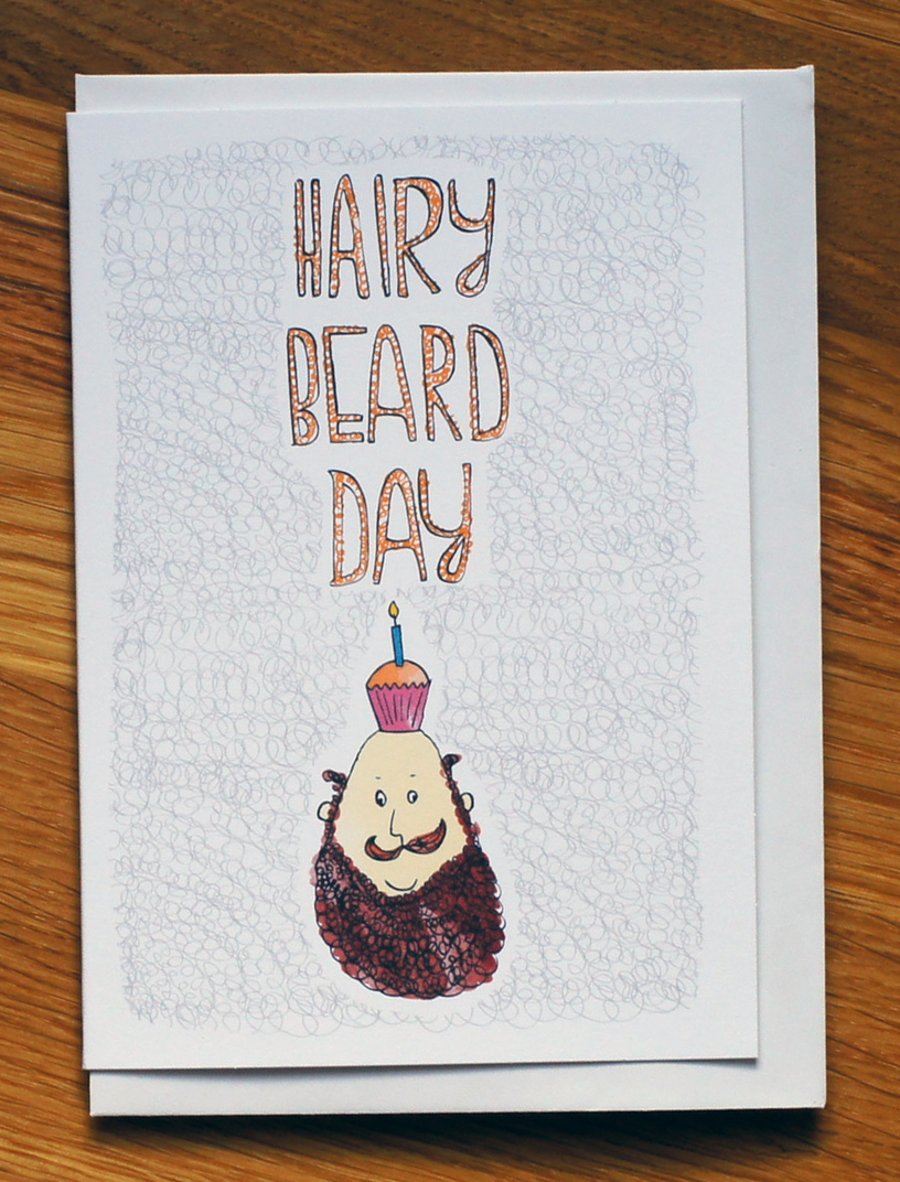 beard face, cupcake, happy birthday card